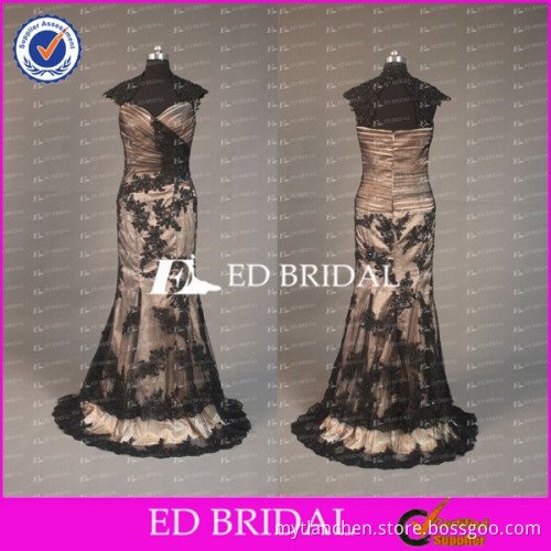 CE767 Elegant Fashion Appliqued Black Lace Floor Length Sexy Evening Gowns